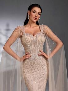 SD3210 Rhinestone Beaded Mermaid Gown - UK18(XXL), Apricot image