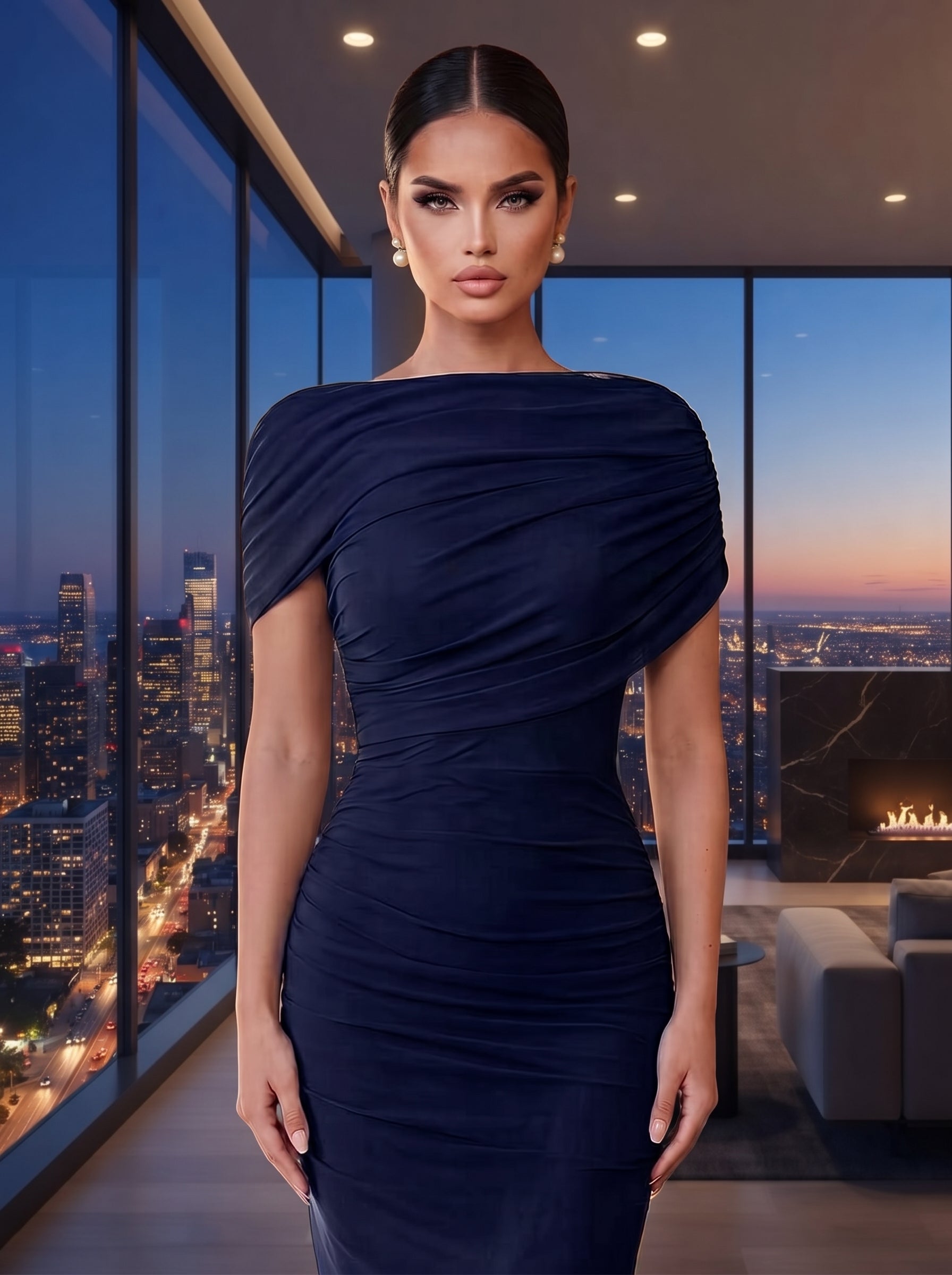 SDE3246 Elegant Solid Chiffon Overlay Ruffle Mermaid Dress