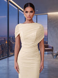 SDE3246 Elegant Solid Chiffon Overlay Ruffle Mermaid Dress