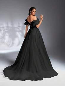 SD3198 Light Blue Floral Off-Shoulder Mesh Gown image 11