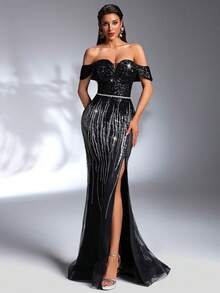 SD3178 Luxe Contrast Mermaid Rhinestone Gown image 5