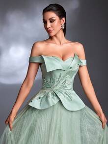 SD3263 One-Shoulder Satin & Mesh A-Line Gown image 7