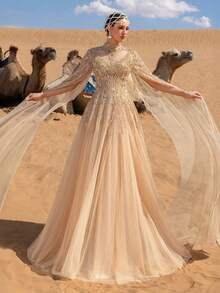 SD3212 Semi-High Neck Dense Beaded Gown image 8