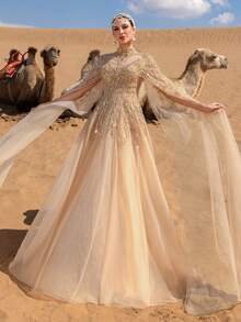SD3212 Semi-High Neck Dense Beaded Gown image 9