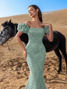 SD3221 Off-Shoulder Puff Sleeve Mermaid Gown - UK16(XL), Green image