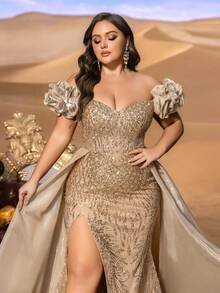 SD3240 Sweetheart Ruffled Shoulder Mermaid Gown image 4