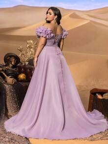 SD3238 Strapless Floral Ruffle Corset Gown - Uk18 (1XL), mauve purple image