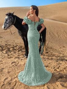 SD3221 Off-Shoulder Puff Sleeve Mermaid Gown image 7