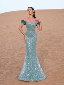 SD3219 Feather Accent Crystal Mermaid Gown image 0