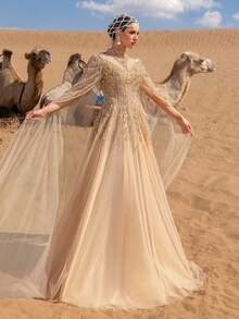 SD3212 Semi-High Neck Dense Beaded Gown image 7