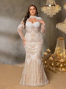 SD3250 High-Neck Floral Beaded Gown with Cutouts image 7