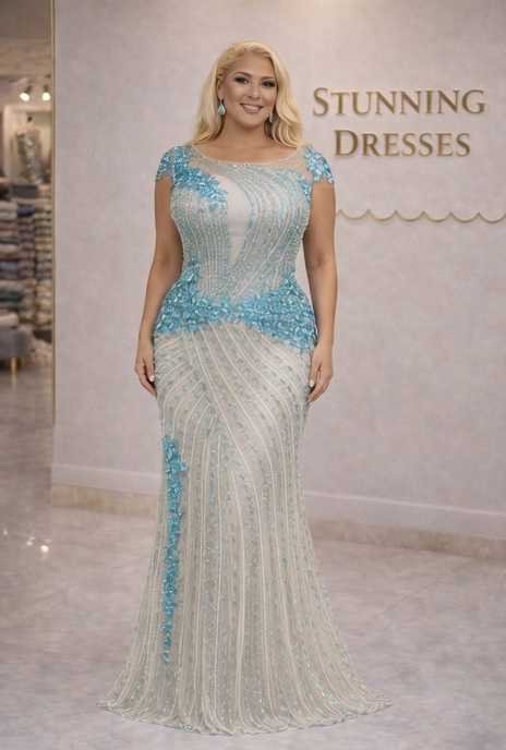 SD3262 Turquoise Embellished Illusion Neck Mermaid Evening Gown – Luxury Beaded Formal Dress UK image 2