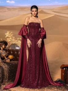SD3222 Off-Shoulder Mermaid Gown with Flowing Sleeves image 4