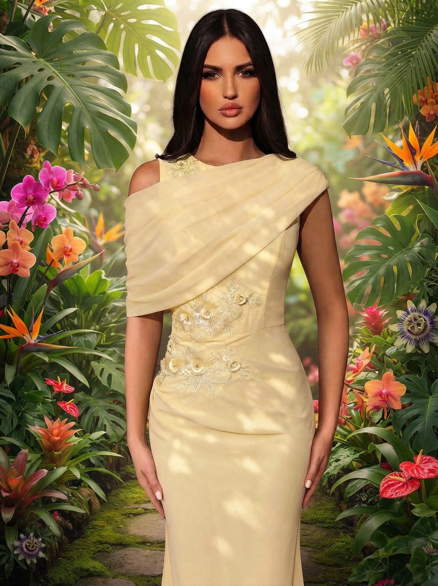 SDE3253 Elegant Sequin Applique Chiffon Mermaid Dress
