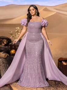 SD3238 Strapless Floral Ruffle Corset Gown image 5