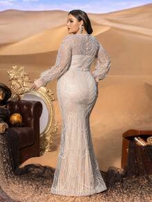 SD3234 Plus Size Arc Sequin Mermaid Gown - UK22 (3XL), Apricot image