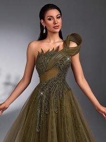 SD3266 Beaded Rhinestone Lace & Mesh Maxi Gown image 3