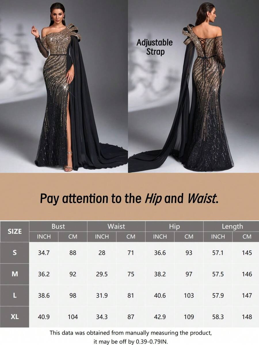 SD3182 Luxe Sequin Chiffon Flare-Sleeve Gown
