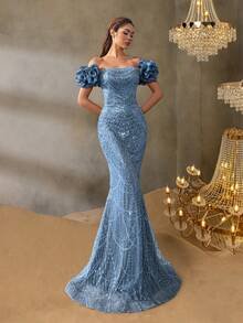 SD3221 Off-Shoulder Puff Sleeve Mermaid Gown image 2