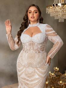 SD3250 High-Neck Floral Beaded Gown with Cutouts image 9