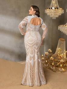 SD3250 High-Neck Floral Beaded Gown with Cutouts image 8