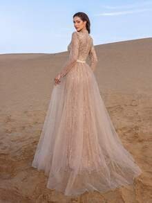 SD3223 Geometric Beaded Tulle A-Line Gown - UK10(m), champagne image