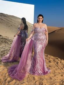 SD3260 Off-Shoulder Lace-Up Mermaid Gown image 5
