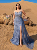SD3247 Split-Thigh Beaded Mermaid Cami Gown - Uk18 (1XL), Dusty Blue image