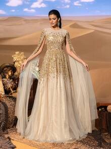 SD3228 Corseted Beaded Gown with Sheer Tulle Sleeves image 5