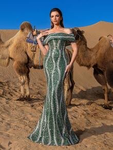 SD3226 Off-Shoulder Beaded Mermaid Gown image 5