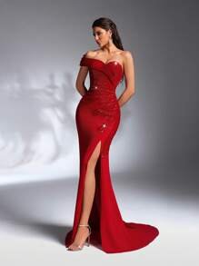 SD3191 Stretchy Heart Neckline Sequin Gown image 5