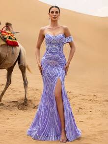 SD3214 Geometric Sequin Mermaid Gown image 3