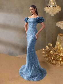SD3221 Off-Shoulder Puff Sleeve Mermaid Gown image 3
