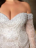 SD3251 Off-Shoulder Beaded Gown with Sheer Sleeves image 0