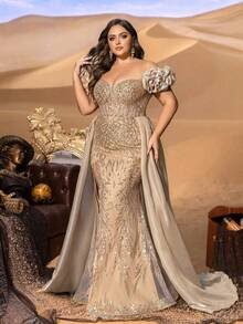 SD3240 Sweetheart Ruffled Shoulder Mermaid Gown image 3