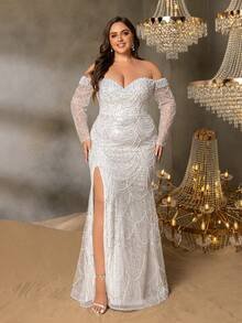 SD3251 Off-Shoulder Beaded Gown with Sheer Sleeves image 6