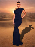 SDE3263 Black Sequined Embroidery One-Shoulder Fishtail Gown
