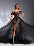 SD3177 Luxury Black & Gold Trailing Gown