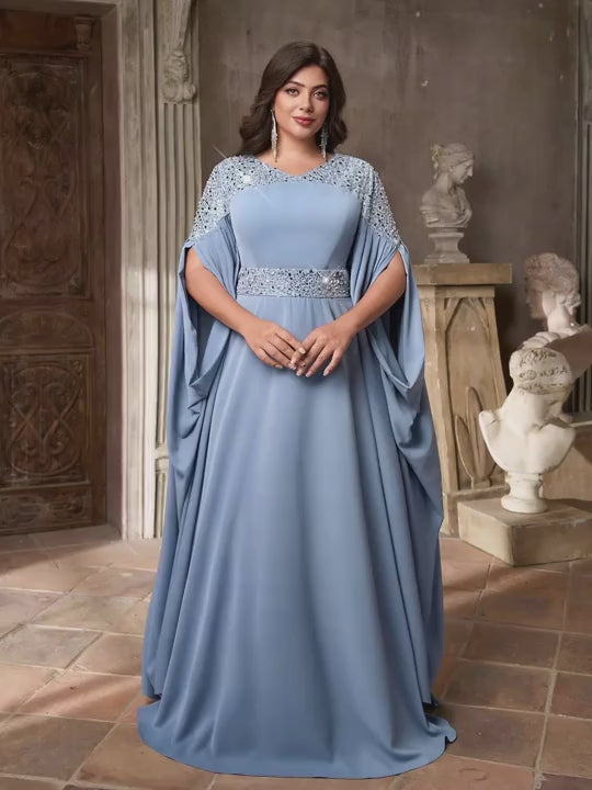 SDE3280 Plus Size Blue Sequin Asymmetrical A-Line Gown