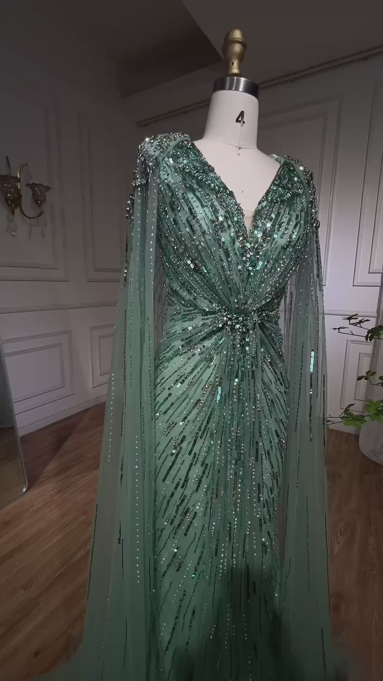 SDE5001  Stunning Dresses Turquoise Mermaid Evening Dress 2025 – Beaded Cape Sleeve Gown for Wedding & Party