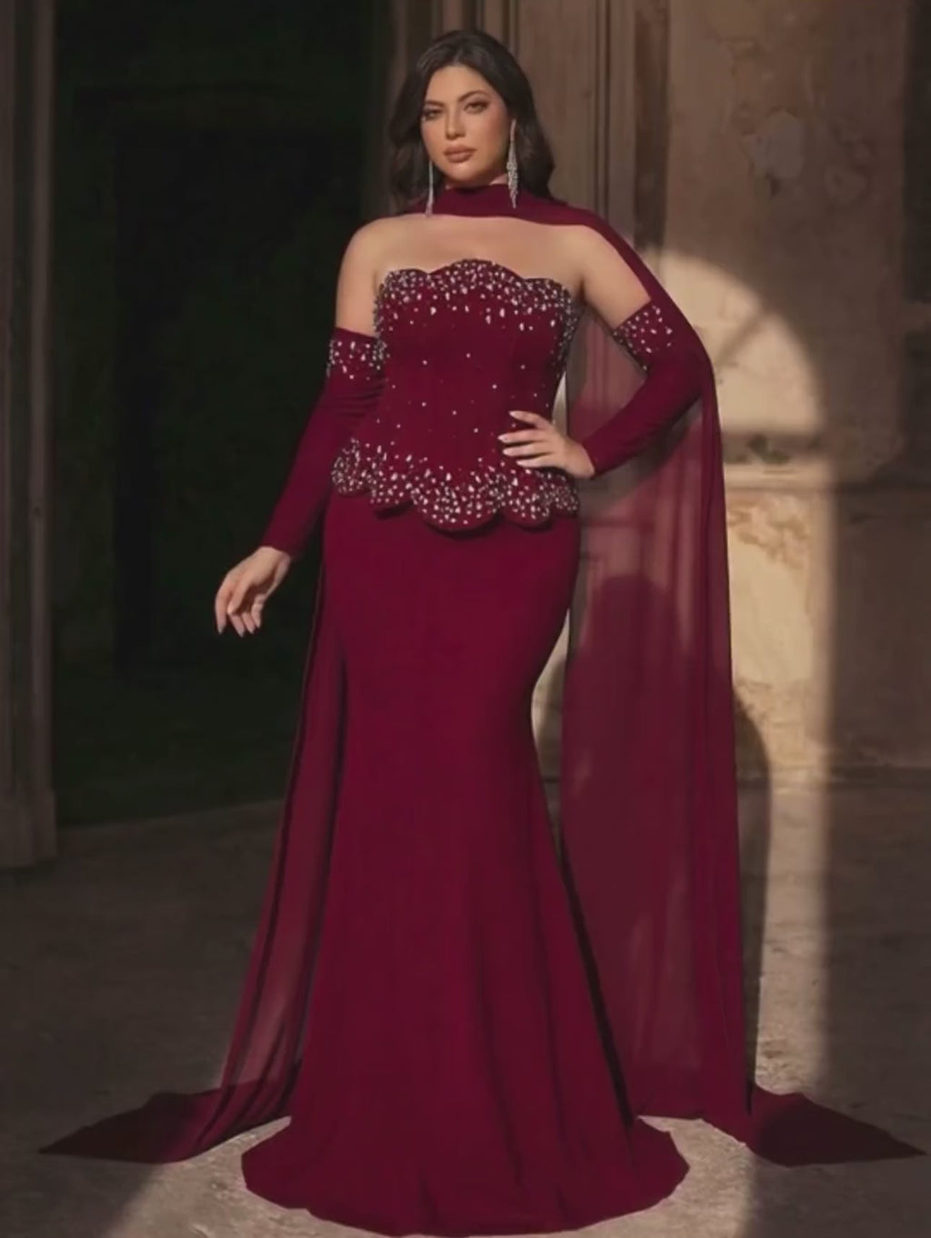 SD3275 Ruby Royale Embellished Off-Shoulder Evening Gown