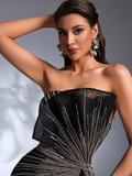 SD3184 Sparkling Sequin Strapless Draped Gown