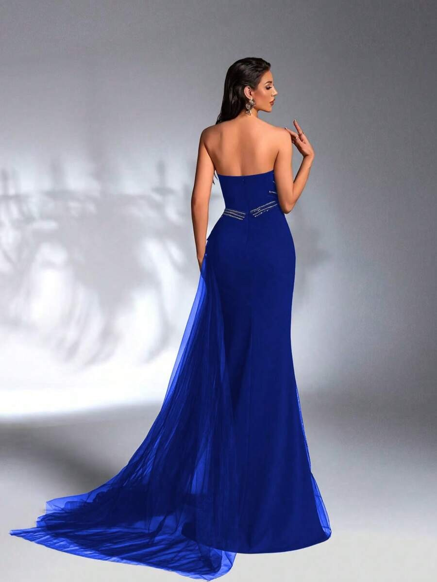 SD3184 Sparkling Sequin Strapless Draped Gown