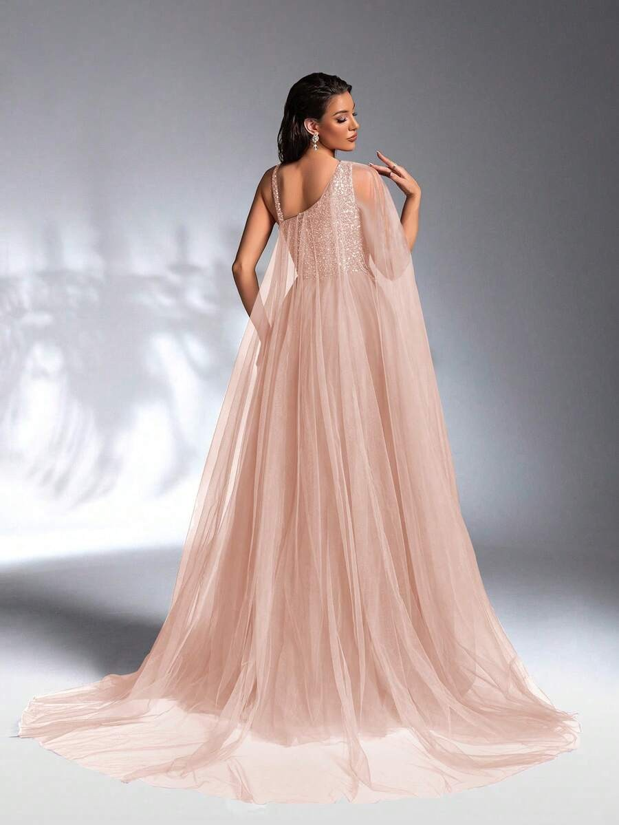 SD3186 Luxe Asymmetrical Beaded Mesh Gown