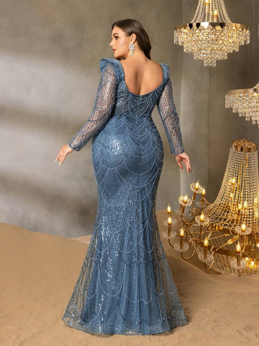 SD3237 Geometric Wave Beaded Mermaid Gown
