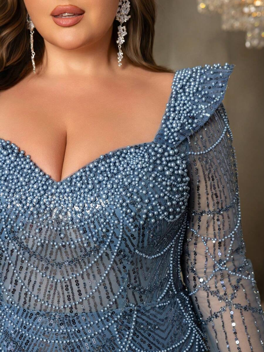 SD3237 Geometric Wave Beaded Mermaid Gown