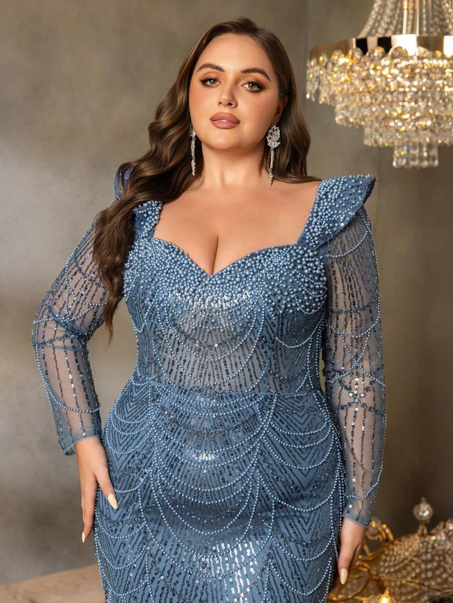 SD3237 Geometric Wave Beaded Mermaid Gown