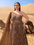 SD3236 One-Shoulder Cape Sleeve Sequin Gown