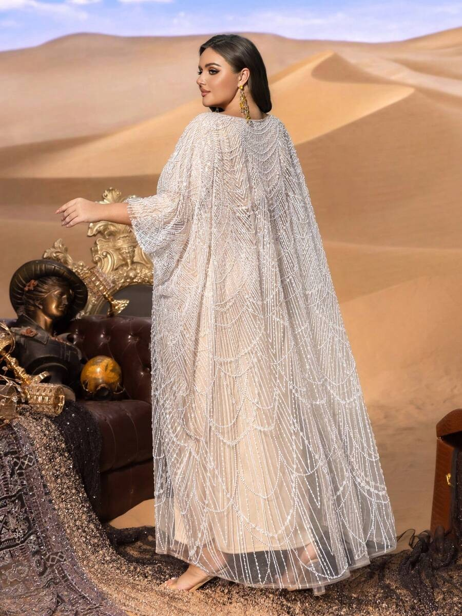 SD3235 Plus Size Sequin Embroidery Kaftan