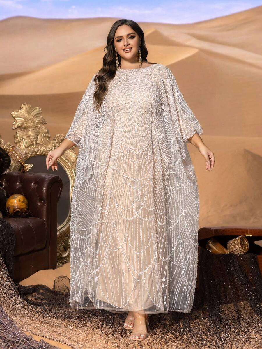 SD3235 Plus Size Sequin Embroidery Kaftan